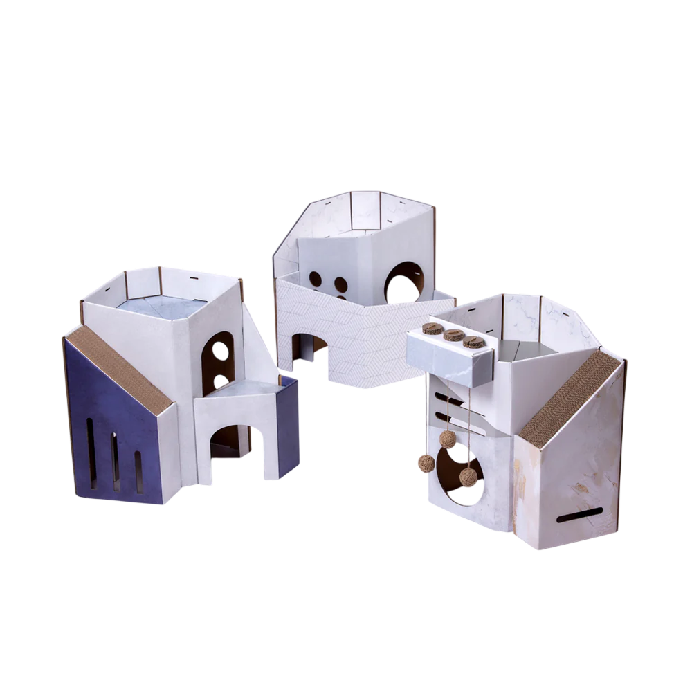 Mini Cat Mansion Foldable Cat House - D2 The Blue Hacienda - Image 6